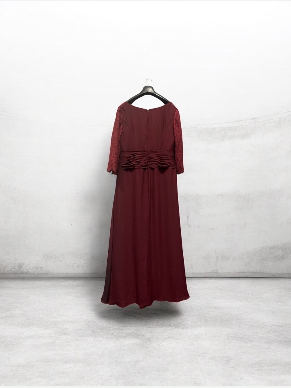 JJs House Women's Burgundy Long Sleeve Lace Evening Gown